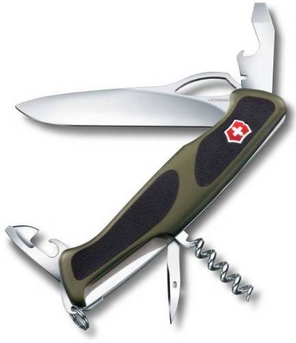 410 Victorinox Нож перочинныйRangerGrip 61 0.9553.MC4 130мм 11 функций чёрно-зеленый