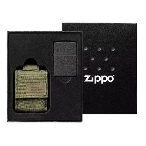 250 ZIPPO Набор ZIPPO: чёрная зажигалка Black Crackle и коричневый нейлоновый чехол