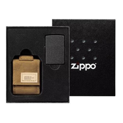 12 ZIPPO Подарочный набор: зажигалка Black Crackle® и коричневый нейлоновый чехол ZIPPO