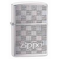 Зажигалка ZIPPO Logo Chessboard Weave с покрытием Brushed Chrome