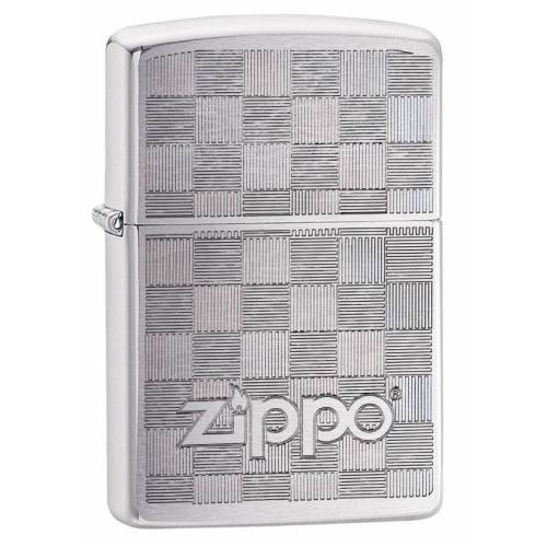 138 ZIPPO Зажигалка ZIPPO Logo Chessboard Weave с покрытием Brushed Chrome