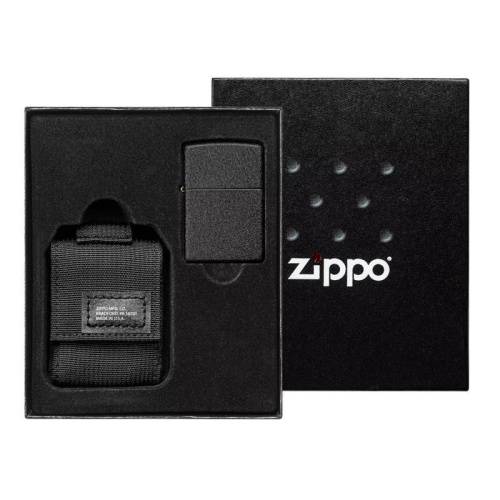 250 ZIPPO Набор ZIPPO: чёрная зажигалка Black Crackle и чёрный нейлоновый чехол